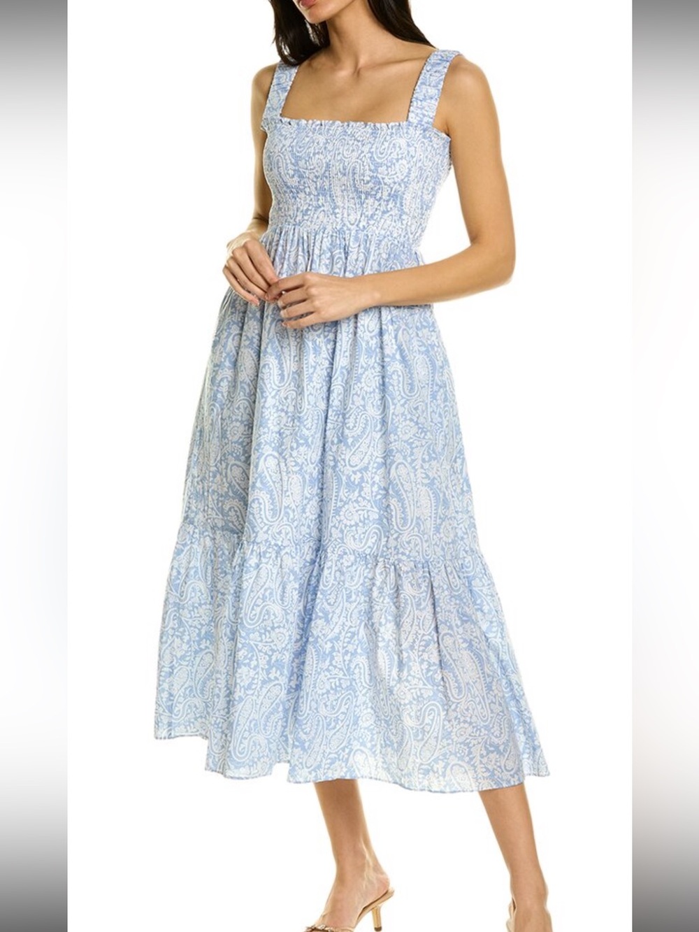 Light Blue Paisley Maxi Dress with Smocked Bodice